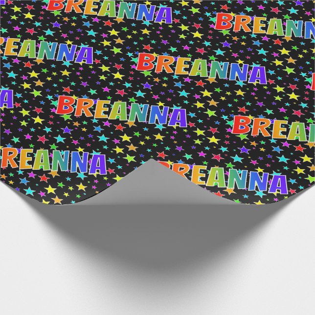 Papier Cadeau Prénom Arc-en-ciel "BREANNA" + Étoiles (Coin)