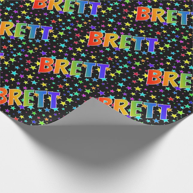 Papier Cadeau Prénom arc-en-ciel "BRETT" + Stars (Coin)