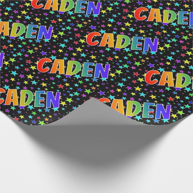 Papier Cadeau Prénom Arc-en-ciel "CADEN" + Étoiles (Coin)