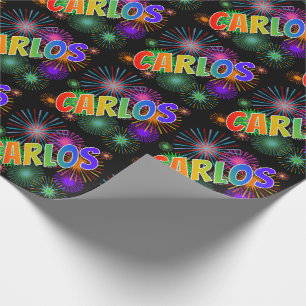 Papier Cadeau Prénom arc-en-ciel "CARLOS" + feux d'artifice