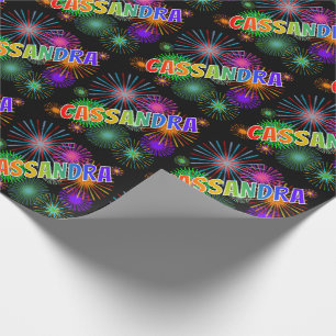 Papier Cadeau Prénom arc-en-ciel "CASSANDRA" + feux d'artifice