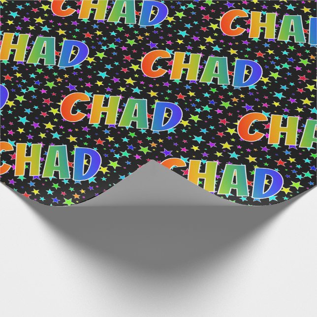 Papier Cadeau Prénom arc-en-ciel "CHAD" + Stars (Coin)