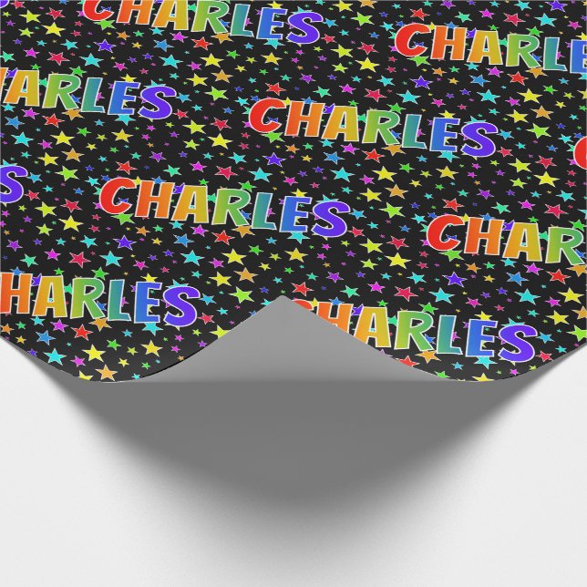 Papier Cadeau Prénom arc-en-ciel "CHARLES" + Stars (Coin)