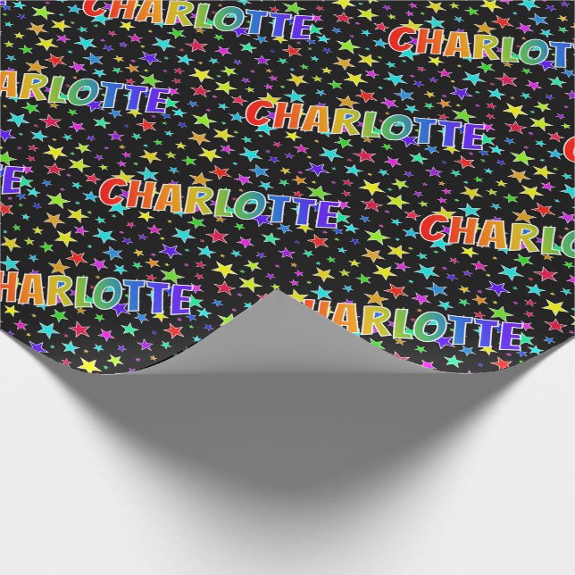 Papier Cadeau Prénom Arc-en-ciel "CHARLOTTE" + Étoiles (Coin)