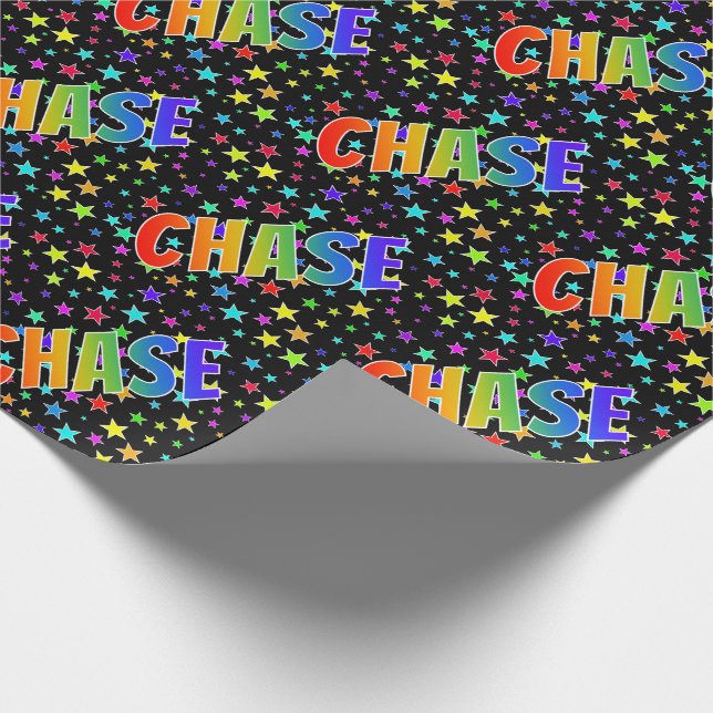 Papier Cadeau Prénom arc-en-ciel "CHASE" + étoiles (Coin)