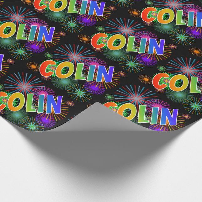 Papier Cadeau Prénom arc-en-ciel "COLIN" + Feu d'artifice (Coin)