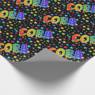 Papier Cadeau Prénom arc-en-ciel "CORA" + Stars