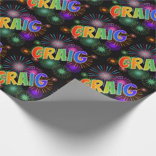 Papier Cadeau Prénom arc-en-ciel "CRAIG" + Feux d'artifice