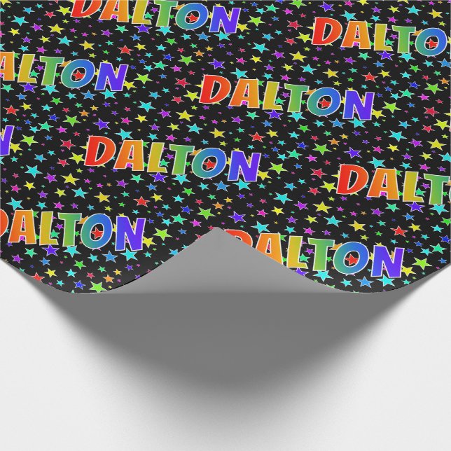 Papier Cadeau Prénom arc-en-ciel "DALTON" + Étoiles (Coin)