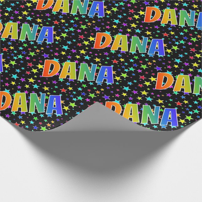 Papier Cadeau Prénom Arc-en-ciel "DANA" + Étoiles (Coin)