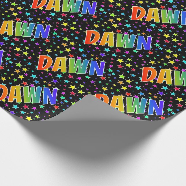 Papier Cadeau Prénom arc-en-ciel "DAWN" + Stars (Coin)
