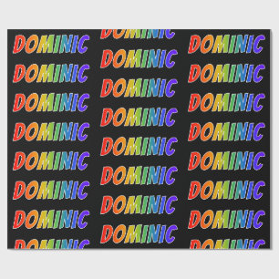 Papier Cadeau Prénom arc-en-ciel "DOMINIC"; Amusant et coloré