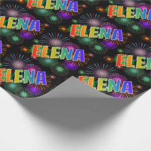Papier Cadeau Prénom arc-en-ciel "ELENA" + feux d'artifice