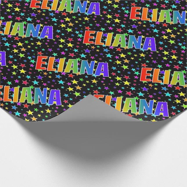 Papier Cadeau Prénom arc-en-ciel "ELIANA" + Etoiles (Coin)