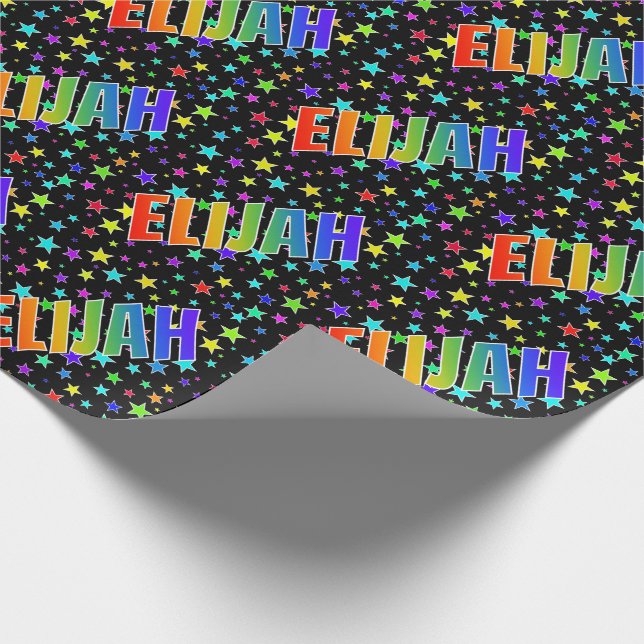 Papier Cadeau Prénom Arc-en-ciel "ELIJAH" + Étoiles (Coin)