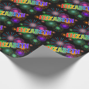 Papier Cadeau Prénom arc-en-ciel "ELIZABETH" + Fireworks