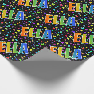 Papier Cadeau Prénom arc-en-ciel "ELLA" + Stars