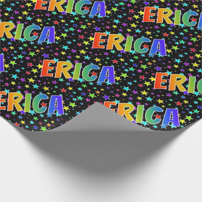 Papier Cadeau Prénom Arc-en-ciel "ERICA" + Etoiles (Coin)