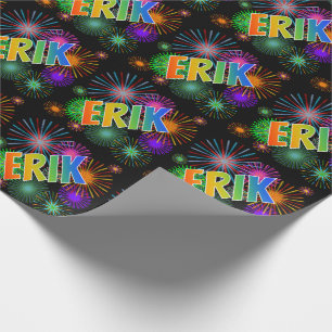 Papier Cadeau Prénom arc-en-ciel "ERIK" + Feux d'artifice
