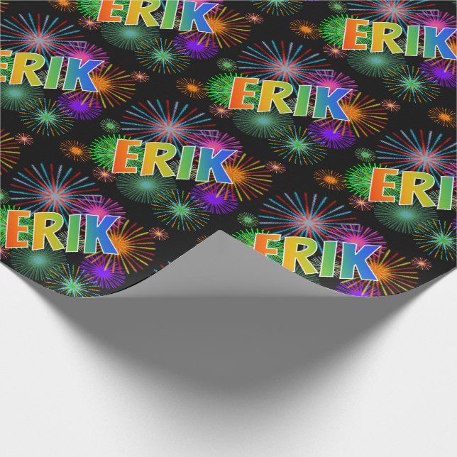 Papier Cadeau Prénom arc-en-ciel "ERIK" + Fireworks (Coin)