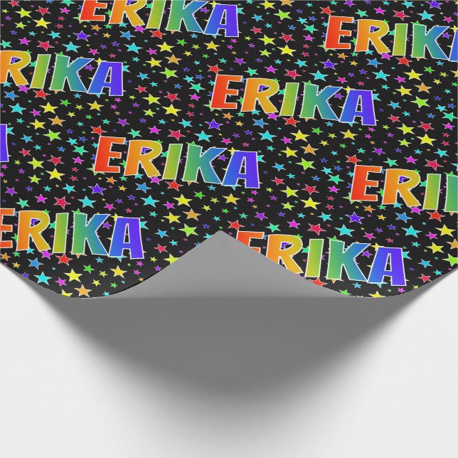 Papier Cadeau Prénom arc-en-ciel "ERIKA" + Étoiles (Coin)