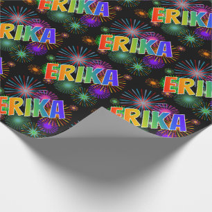 Papier Cadeau Prénom arc-en-ciel "ERIKA" + Feu d'artifice