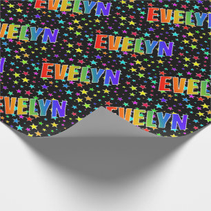 Papier Cadeau Prénom arc-en-ciel "EVELYN" + Étoiles