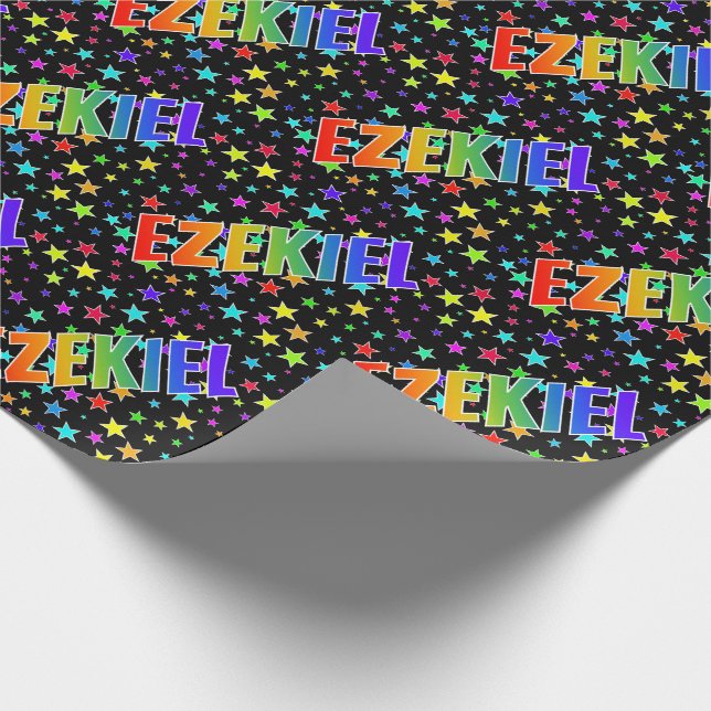 Papier Cadeau Prénom Arc-en-ciel "EZEKIEL" + Étoiles (Coin)