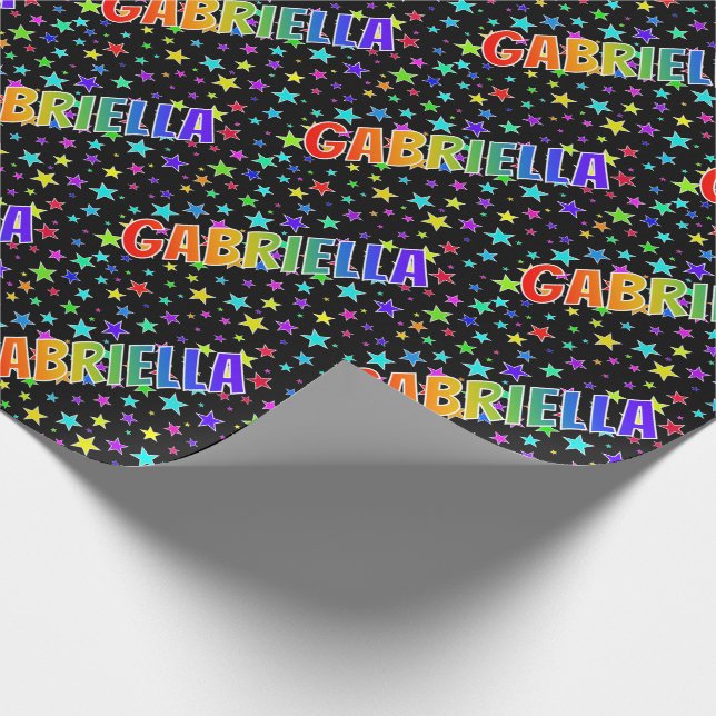 Papier Cadeau Prénom Arc-en-ciel "GABRIELLA" + Étoiles (Coin)