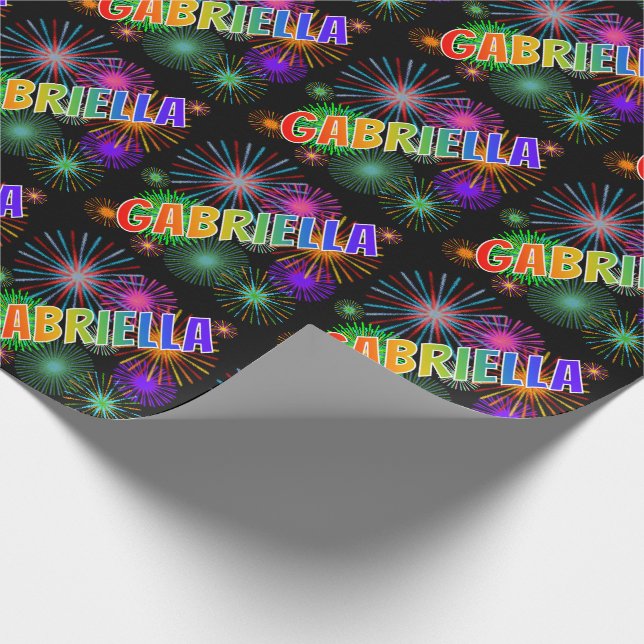 Papier Cadeau Prénom Arc-en-ciel "GABRIELLA" + Feu d'artifice (Coin)