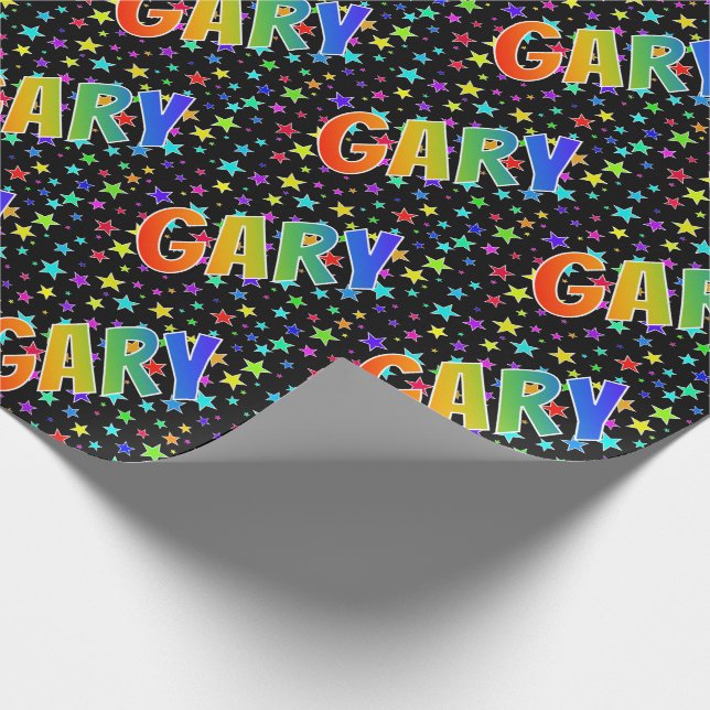 Papier Cadeau Prénom arc-en-ciel "GARY" + Stars (Coin)