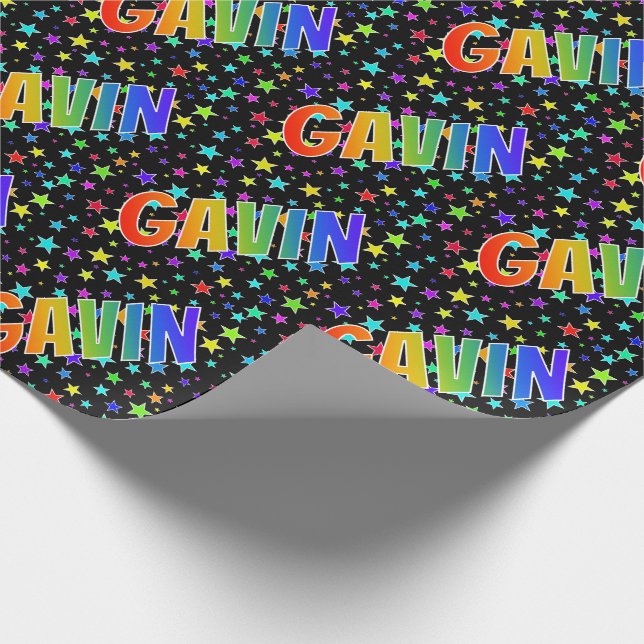 Papier Cadeau Prénom Arc-en-ciel "GAVIN" + Étoiles (Coin)