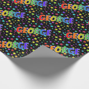 Papier Cadeau Prénom arc-en-ciel "GEORGE" + Étoiles