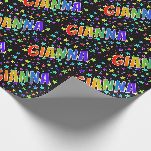 Papier Cadeau Prénom Arc-en-ciel "GIANNA" + Étoiles (Coin)