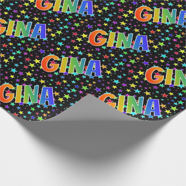 Papier Cadeau Prénom Arc-en-ciel "GINA" + Étoiles (Coin)