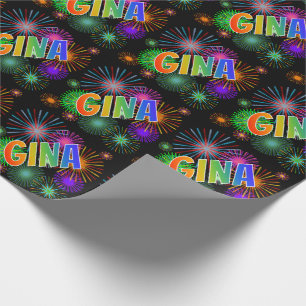 Papier Cadeau Prénom Arc-en-ciel "GINA" + Feu d'artifice