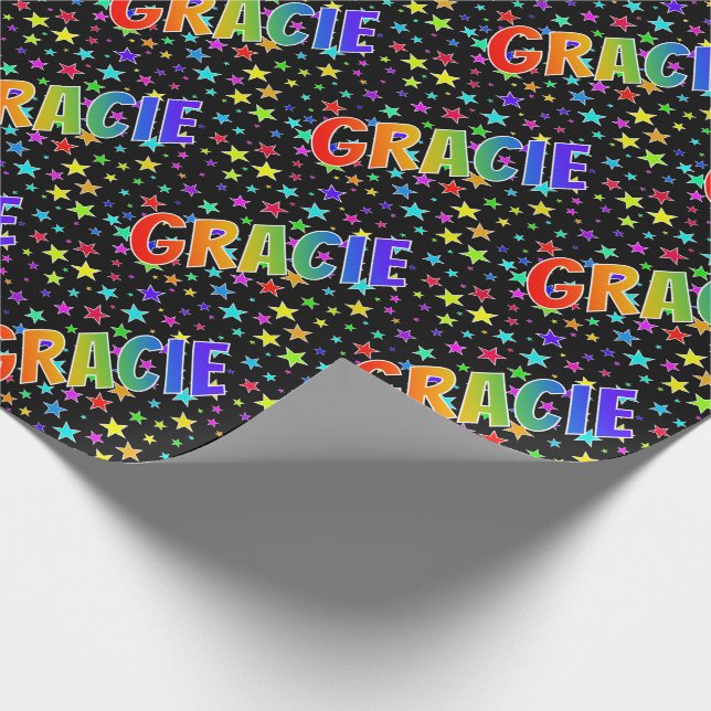 Papier Cadeau Prénom arc-en-ciel "GRACIE" + Étoiles (Coin)