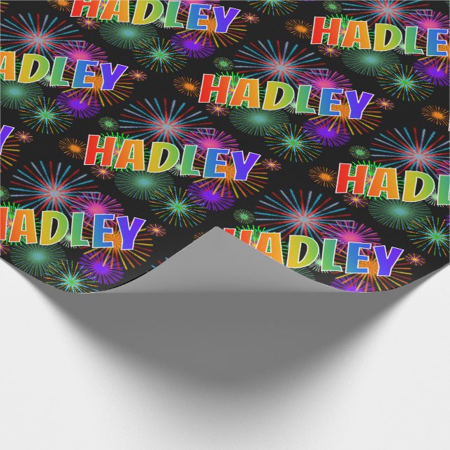 Papier Cadeau Prénom arc-en-ciel &quot;HADLEY&quot; + Feu d&#x27;artifice (Coin)