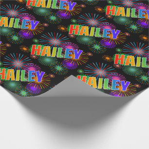 Papier Cadeau Prénom arc-en-ciel "HAILEY" + Feux d'artifice