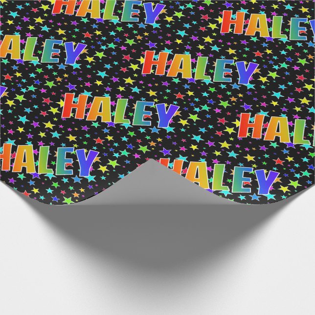 Papier Cadeau Prénom Arc-en-ciel "HALEY" + Étoiles (Coin)