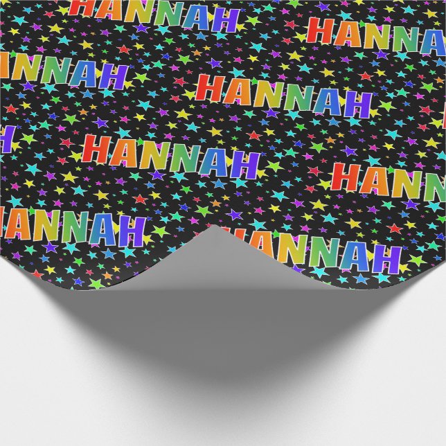 Papier Cadeau Prénom Arc-en-ciel "HANNAH" + Étoiles (Coin)