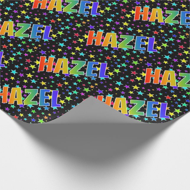 Papier Cadeau Prénom Arc-en-ciel "HAZEL" + Étoiles (Coin)