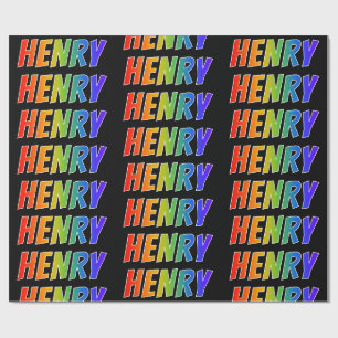 Papier Cadeau Prénom arc-en-ciel "HENRY"; Amusant et coloré