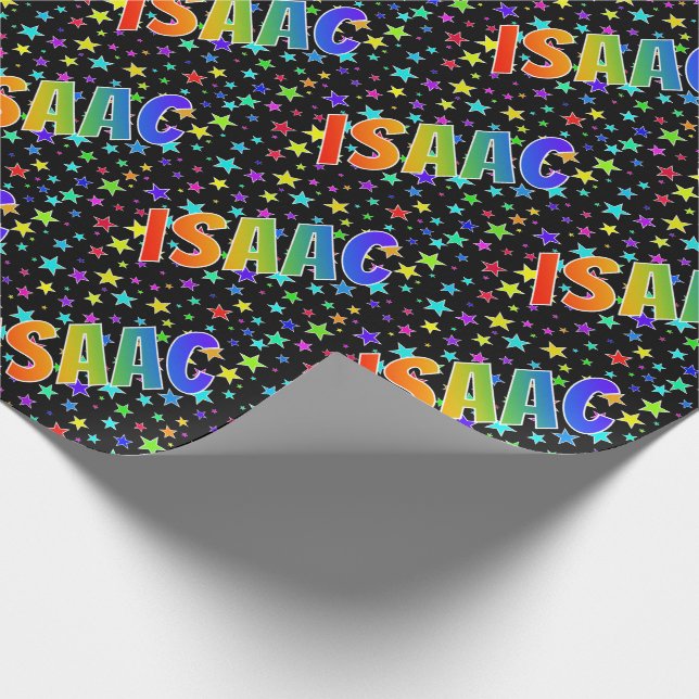 Papier Cadeau Prénom arc-en-ciel "ISAAC" + Étoiles (Coin)