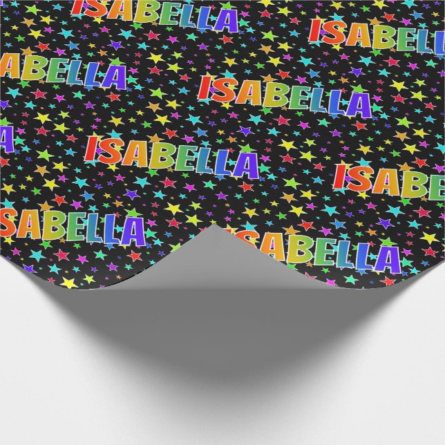 Papier Cadeau Prénom arc-en-ciel "ISABELLA" + Étoiles (Coin)