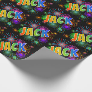 Papier Cadeau Prénom arc-en-ciel "JACK" + feux d'artifice