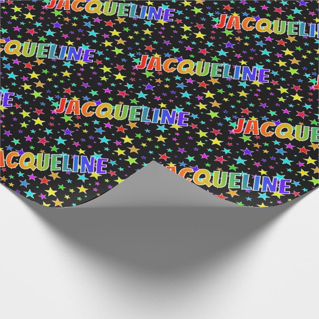 Papier Cadeau Prénom Arc-en-ciel "JACQUELINE" + Étoiles (Coin)