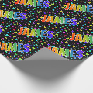 Papier Cadeau Prénom arc-en-ciel "JAMES" + Étoiles