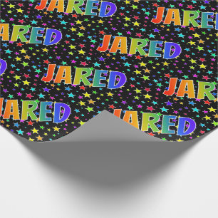 Papier Cadeau Prénom arc-en-ciel "JARED" + Stars