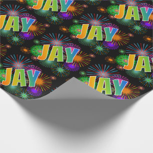 Papier Cadeau Prénom arc-en-ciel "JAY" + Feux d'artifice